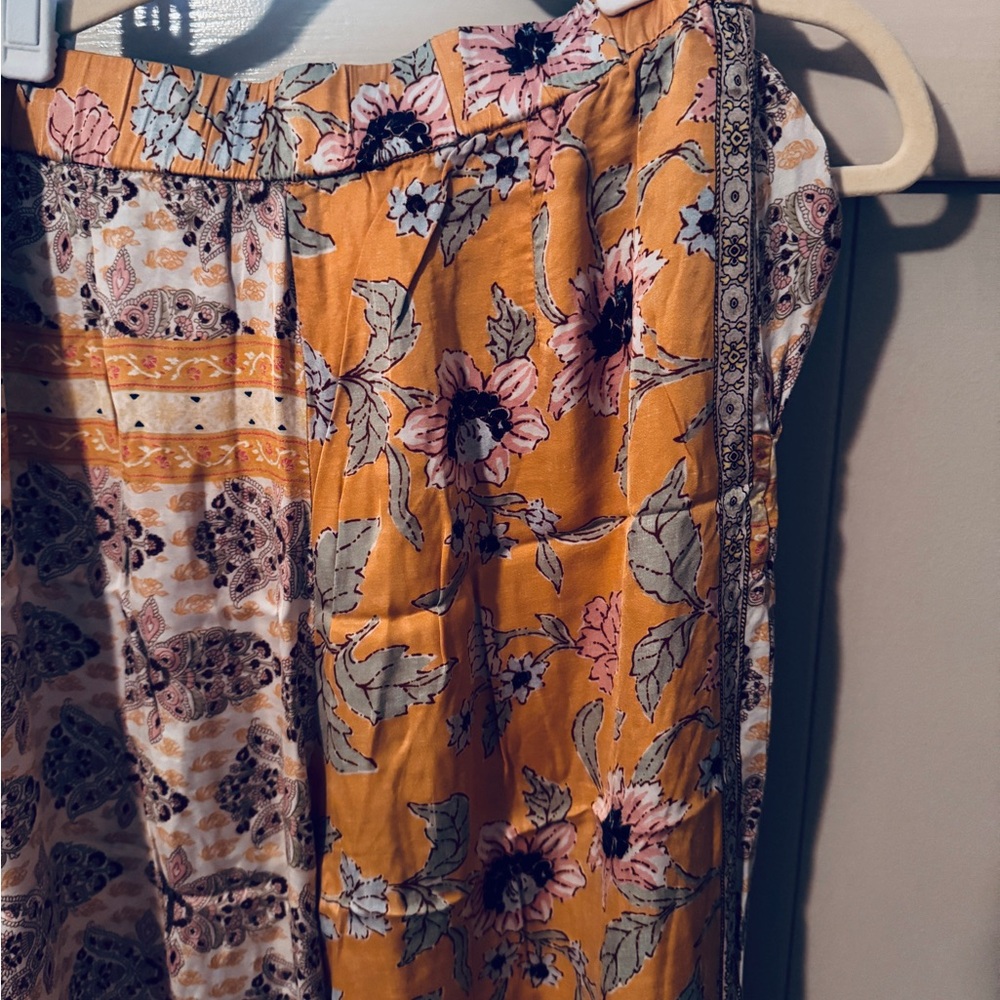 Mango Wide Leg Pants with Floral and Stripe Design